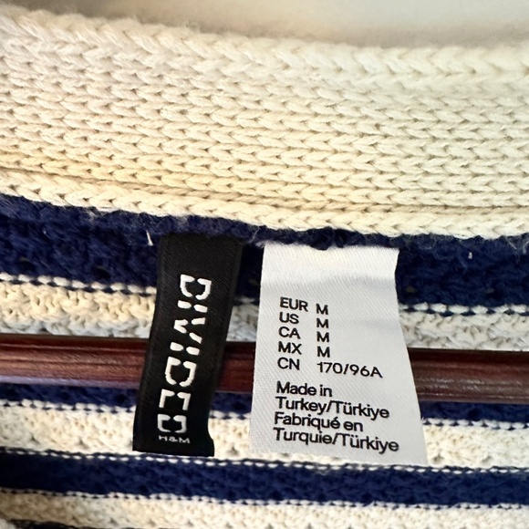 H&M Pointelle-Knit Cardigan — Dark Blue/Striped | Size Medium | Like New - Picture 2 of 5